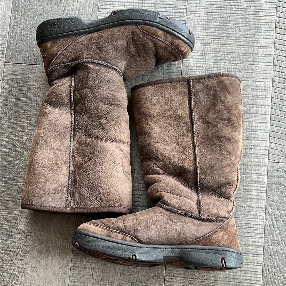 UGG ultimate tall braid real shearling Chocolate Suede Boots - Picture 5 of 7